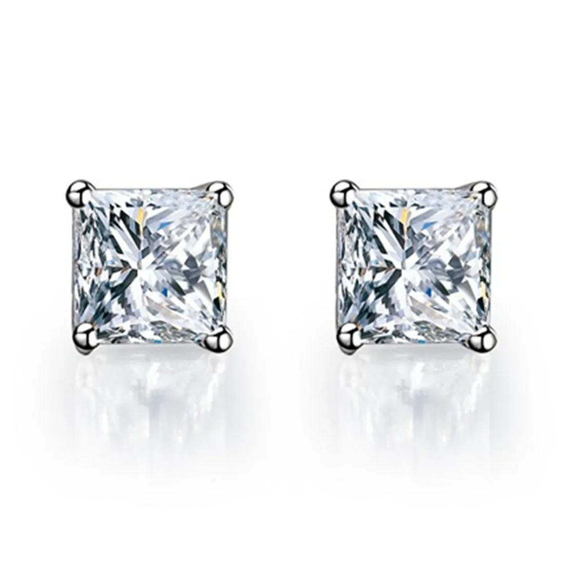 

Certified 0.5/1 Carat Princess Cut D Color VVS1 Moissanite Stud Earrings High Quality 14K White Gold Female Jewelry 036