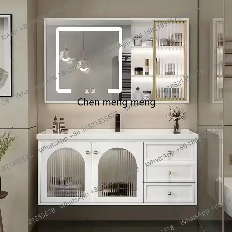 Modern Bathroom Vanity Cabinet with Ceramic Sink White French Storage Unit with Soft-Close Drawers Water-Resistant Wood Base