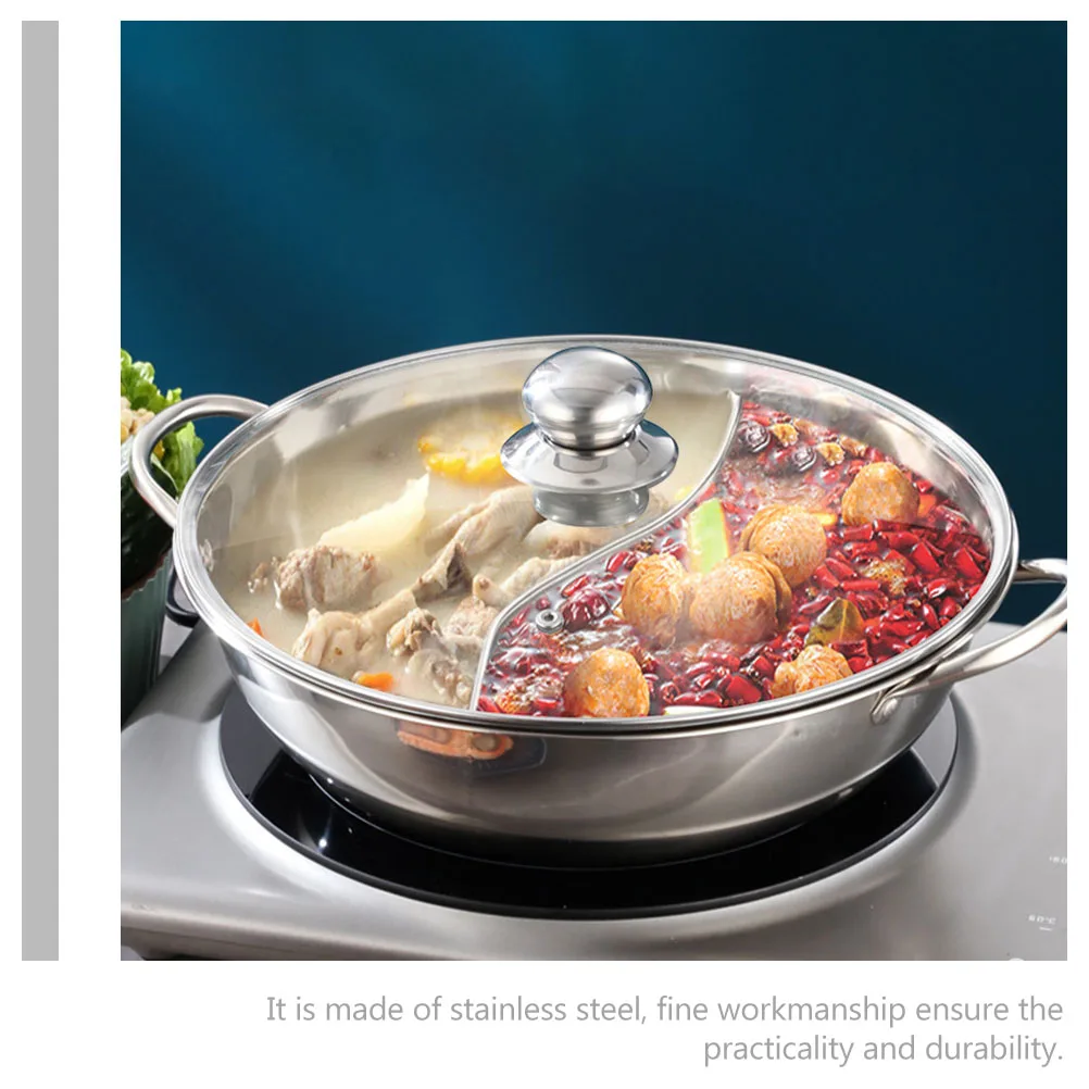 

Stainless Steel Two Flavor Hot Pot 20Cm Dual Compartment Soup Pot for Induction Gas Halogen Electric Cooktops Household Kitchen