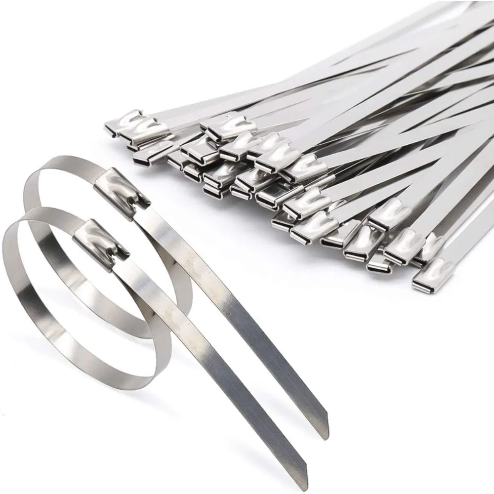 304 Stainless Steel Cable Ties 4.6mm*20cm Heavy Duty Self-Locking Zip Ties Multi-Purpose for Exhaust Wrap Metal Locking