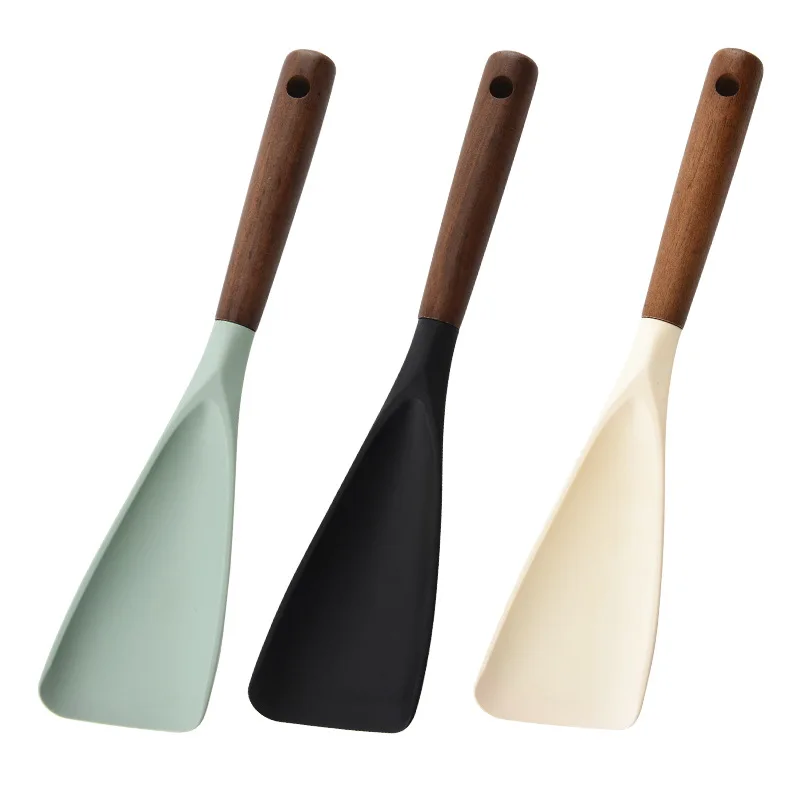 1PC Wooden Handle High Temperature Resistant Silicone Cooking Spatula Non Stick Pan Safe Kitchen Utensil for Salad Stir Fry view 4