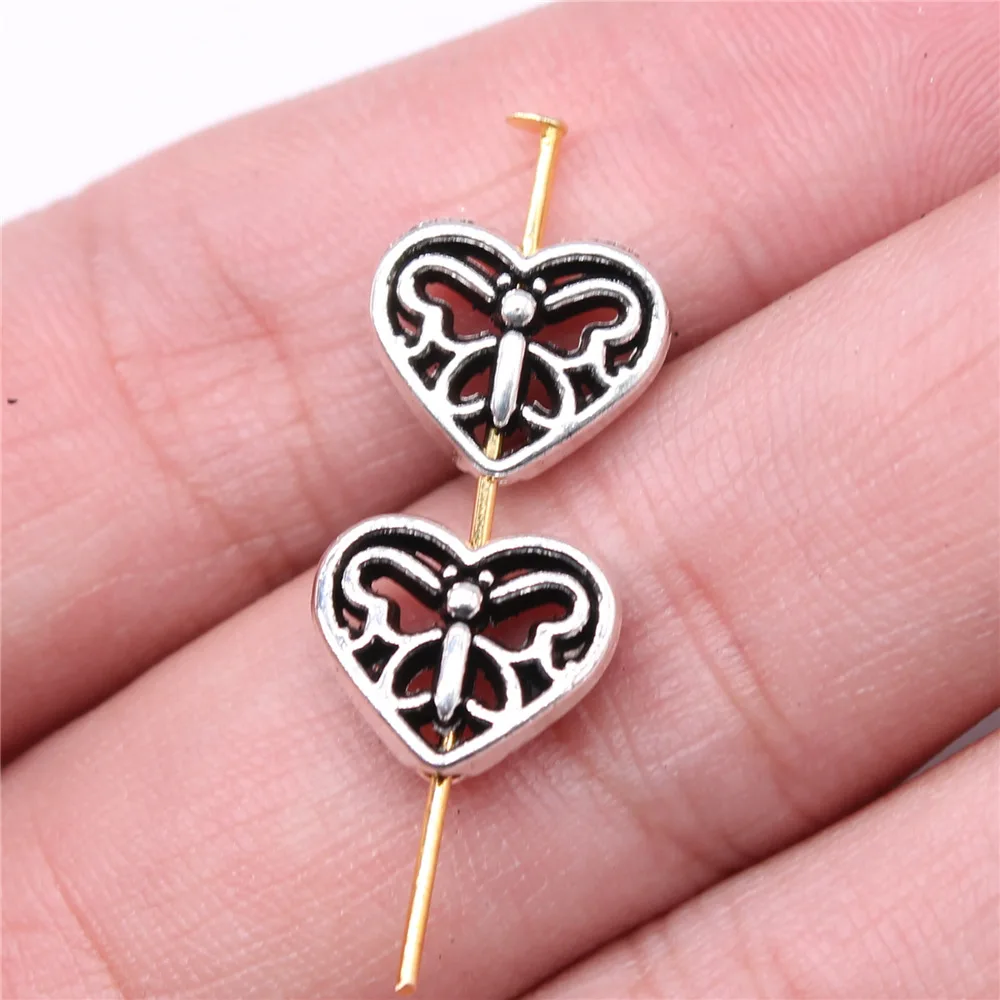 20pcs 12x10mm(0.47x0.39inch) Antique Silver Color Heart Butterfly Bead Charms DIY Jewelry Findings