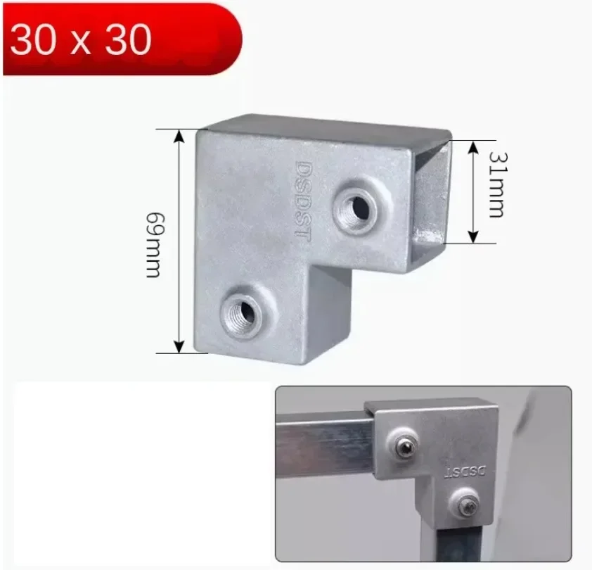 OD 30x30 مللي متر أنبوب مربع اتصال قطعة سبائك الألومنيوم الكوع ثلاثي الاتجاه أنبوب مربع ثابت مشترك تخزين الرف الرف
