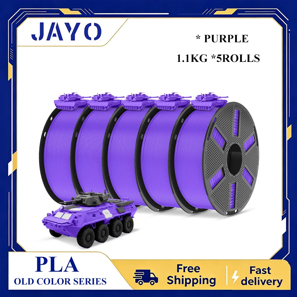 JAYO PLA Filament 5 Rollen 3D-Drucker Filament PLA 1,75mm Passend für die meisten FDM 3D-Drucker Wiederverwendbare Spule mit 3D-Filament-Nachfüllungen 1,1KG/Rolle