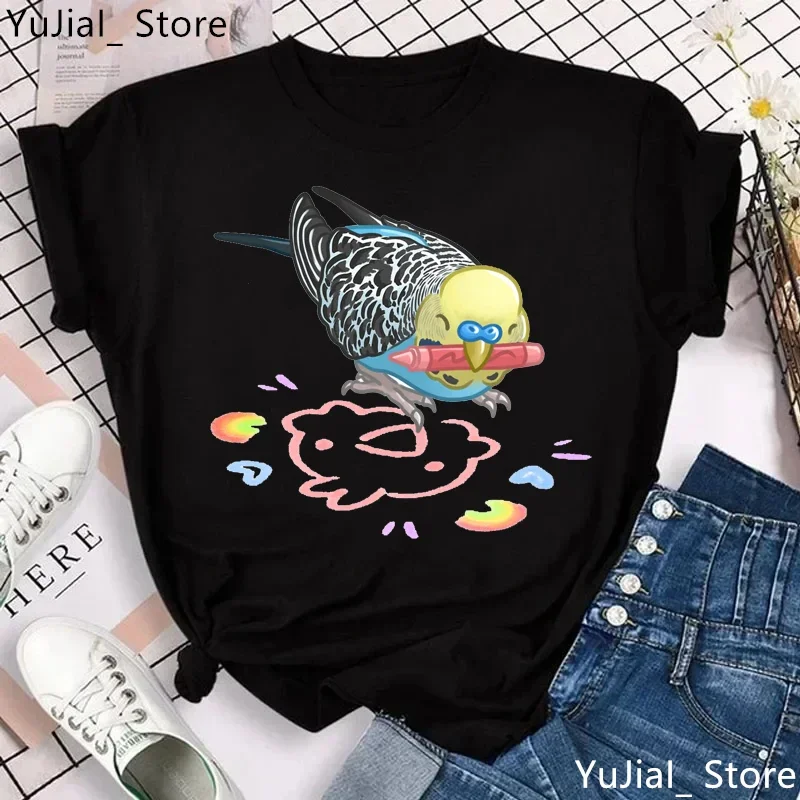 

Cockatiel Parrot Love Draw Printed T Shirt Girls Harajuku Kawaii Clothes Gray/Green/Yellow/Pink/Black/White T-Shirt Femme Tops