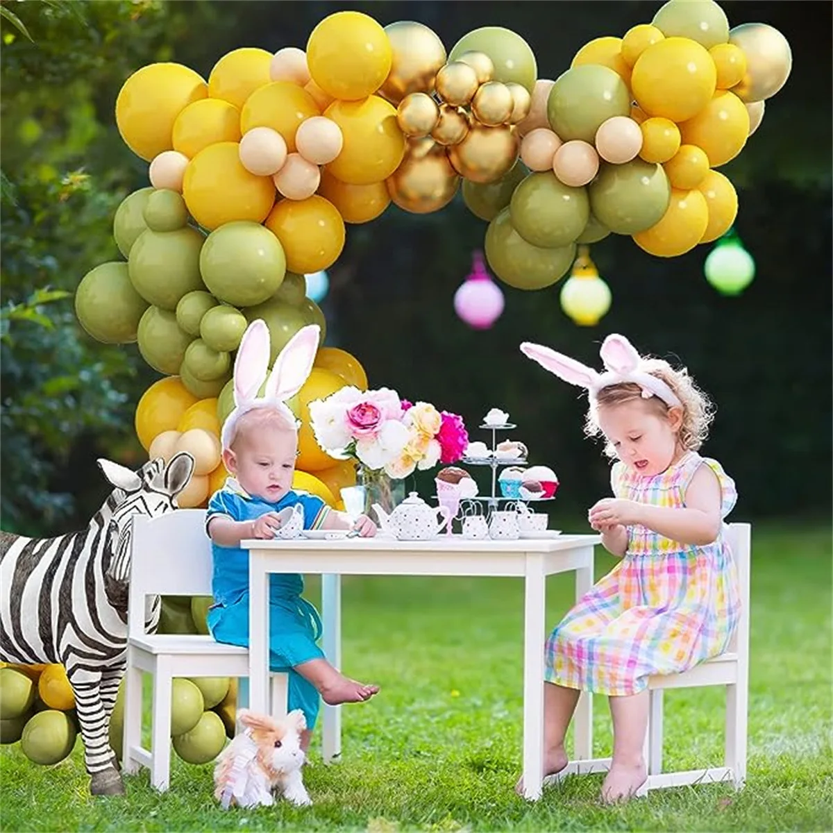 112PCS Jungle Safari Theme Balloon Garland Arch Kit-decorazioni animali verdi e arancioni adatte per feste di compleanno matrimoni