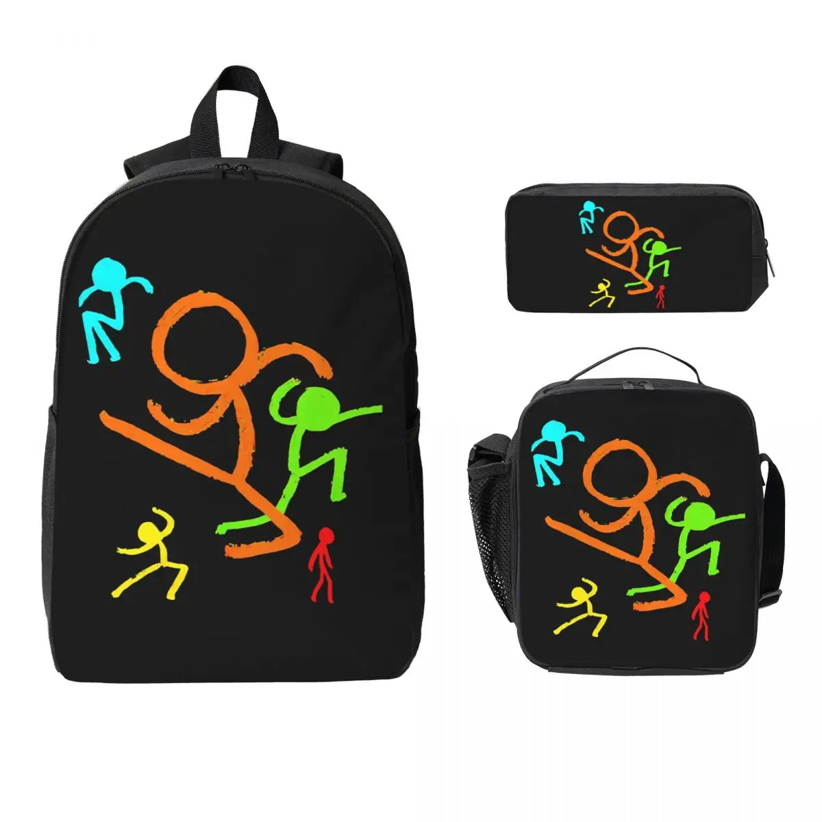 Alan Becker Five Stick Figures Backpack Boys Girls BookBag School Bag Computer Shoulder Bags 3ps Insulated Lunch Bag Pencil Case