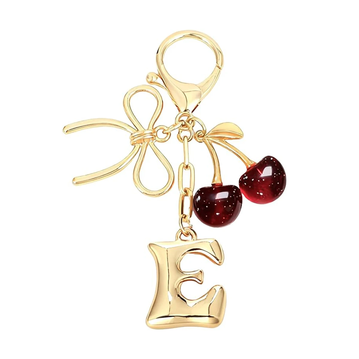 Bubble Initial Schlüsselanhänger mit Schleife & Kirsche - Goldene Buchstaben-Taschenanhänger für Frauen, Niedliche Handtaschen-Accessoires – Detail 10
