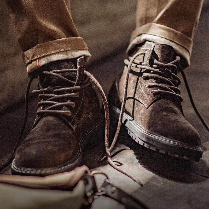 Maden Retro Brown Mid-top Boots Genuine Leather Breathable Casual Shoes for Men Fall and Winter Workwear Versatile Desert Boots