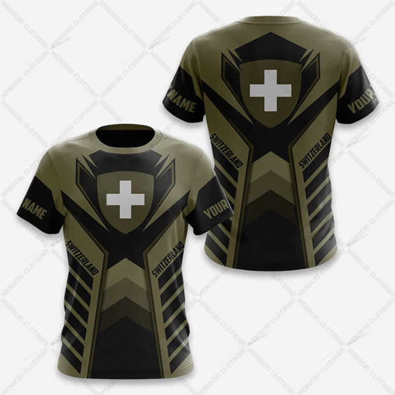 Switzerland Flag Camouflage Customize T-shirts Summer Unisex Oversized Tees Casual Short Sleeve Tops Adults and Kids Sportswear