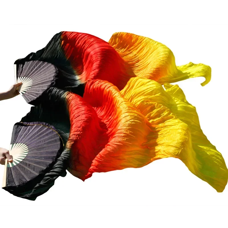 Cosl120 New Chinese Fans 100% Real 1 Pair / 1 Pc Handmade Dyed Silk Belly Dance Long Fan Veil 24 Colors