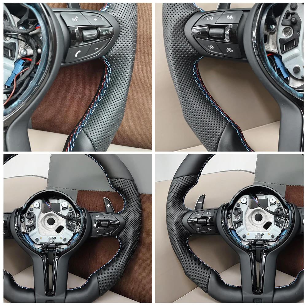 Perforated Flat Steering Wheel For BMW E90 E87 E70 E84 F10 F06 F20 F30 F15 F25 F23 F48 Black Button Fat Sport Upgrade view 4