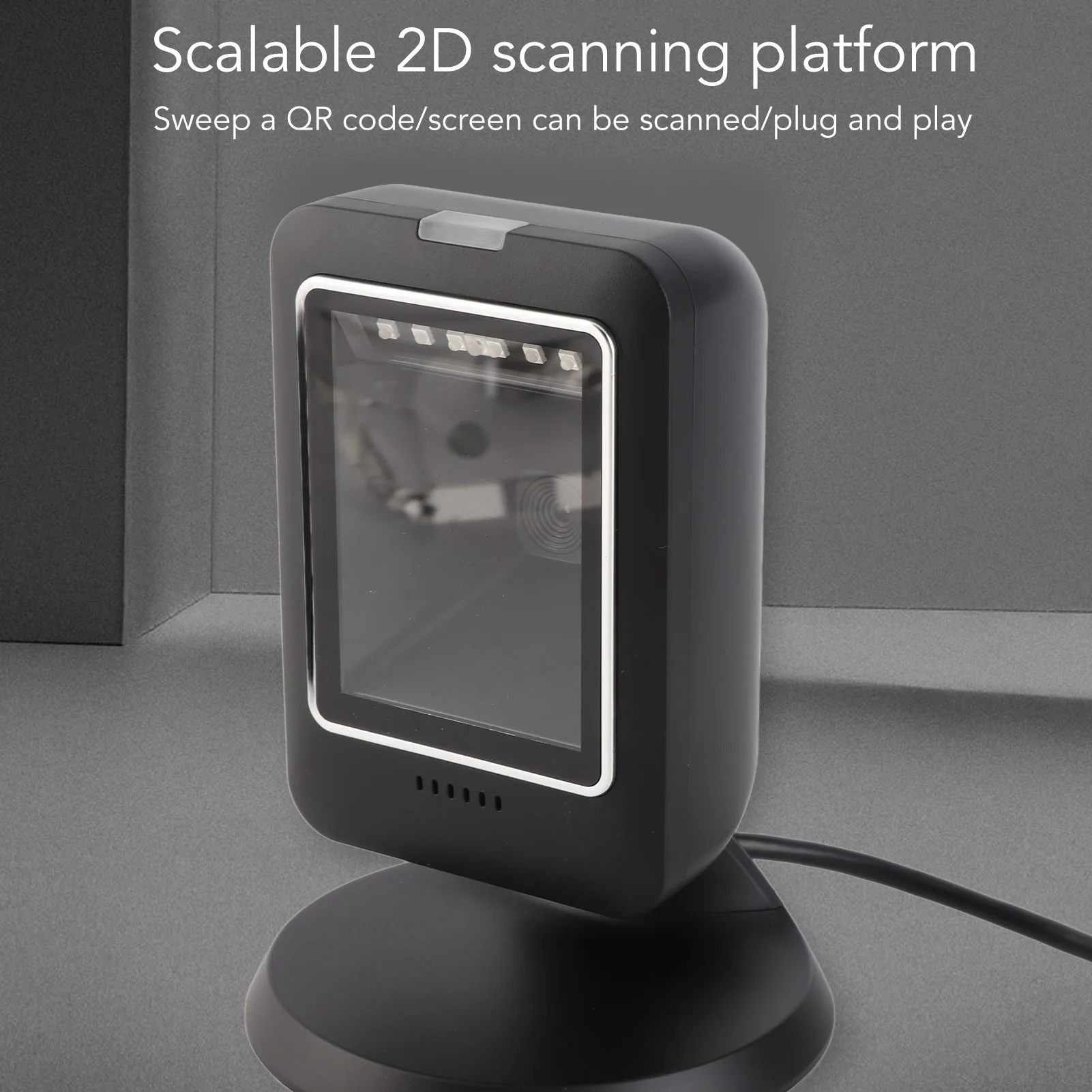 Scanner di codici a barre a mani 2D Previene la incursione Lettore di codici a barre desktop cablato USB omnidirezionale ad alta velocità per negozi al dettaglio