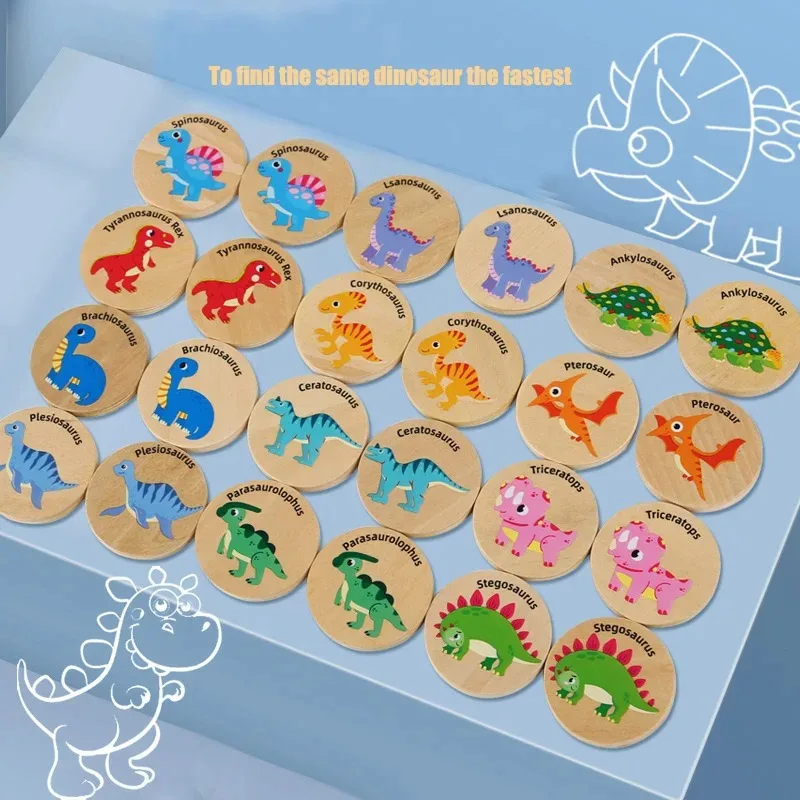 Children Wooden Toy Memory Find The Same Dinosaur Matching Jigsaw Puzzle Game Montessori Baby Educational Toys For Kids