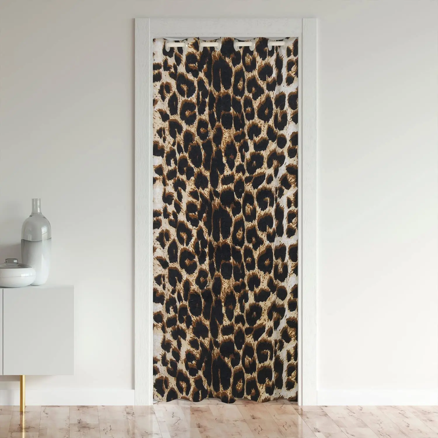 African Cheetah Skin Castle Fairy Leopard Door Curtains for Bedroom Living Room Blackout Doors Cover Grommet Divider Curtain