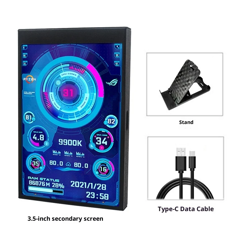 3.5 Inch IPS TYPE C Dynamic Secondary Computer Monitoring Screen USB Chassis Full HD 60Hz Resolution for Gaming 2ms Response