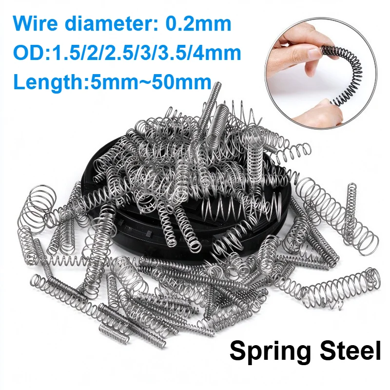 10pcs 0.2mm Micro Small Spring Steel Compression Spring Outer Diameter 1.5/2/2.5/3/3.5/4mm Length 5~50mm Pressure Spring