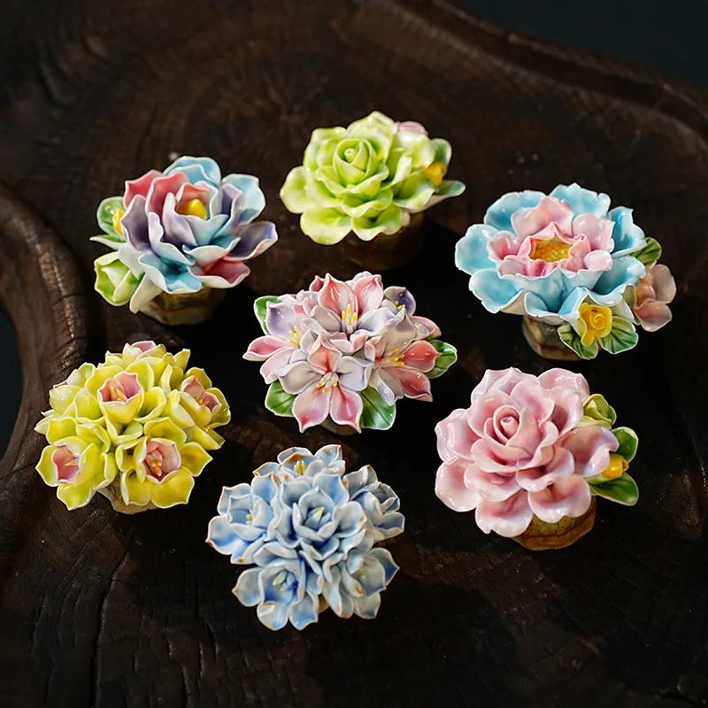

Ceramic Eternal Flower Hand-Pinched Artistic Simulation Flower Home Decoration Desktop Dressing Table Cultural Creative Small Or
