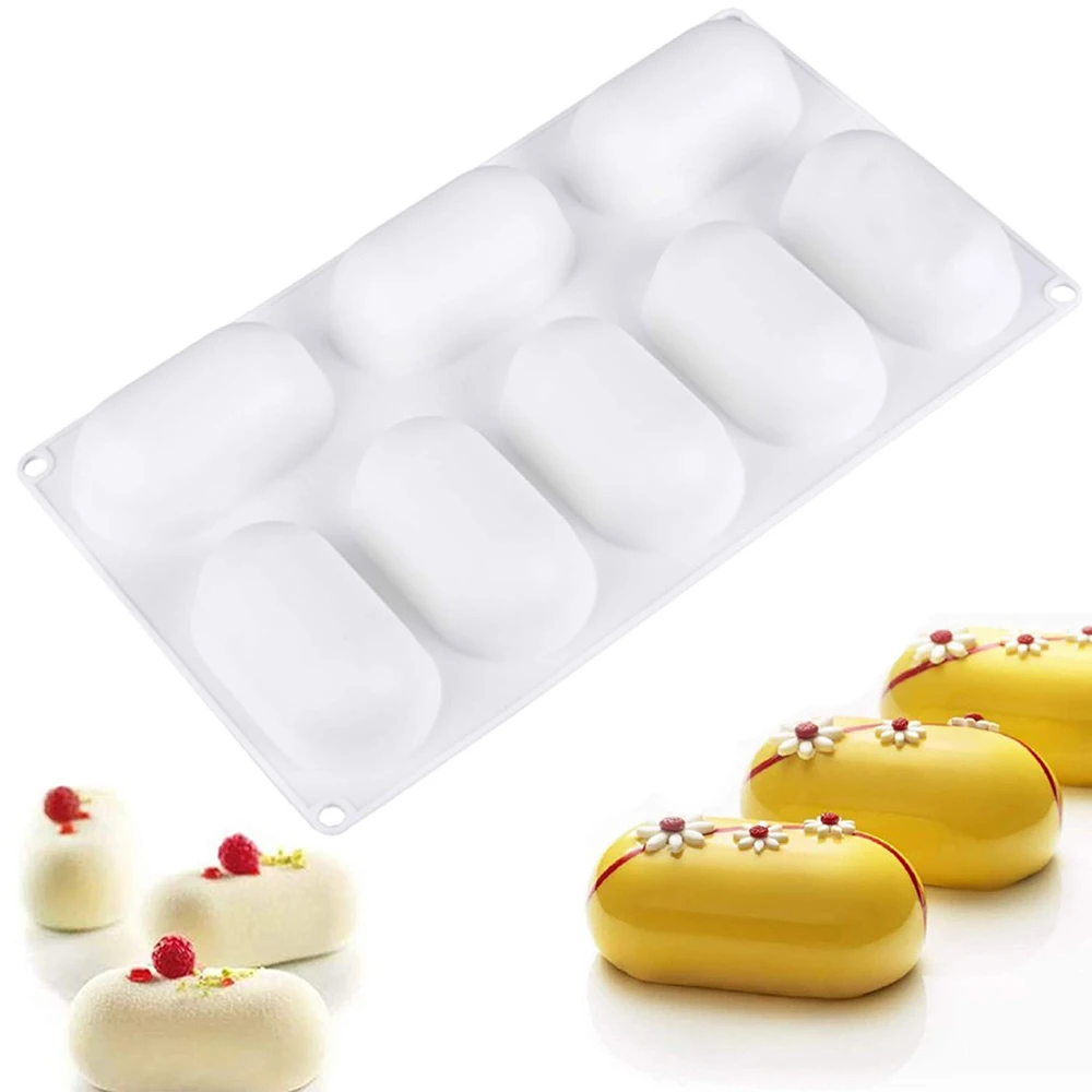 8-Cavity Non-Stick Silicone Mold, Pillow Shape Dessert Mould For, Mousse Cake, Pastry, Jelly, Cheesecake, Baking Accessories