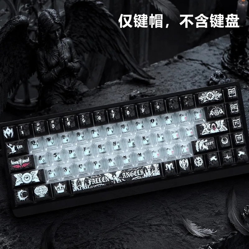 Russian, English 136-key Carbon Fiber Pattern Dark Angel Keycap PC Transparent Mechanical Keyboard Keys