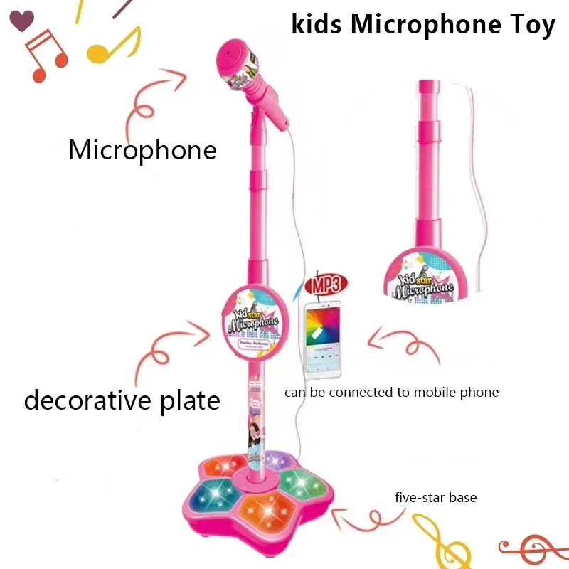 Micrófono con soporte para niños, canciones de Karaoke, instrumentos musicales, juguete educativo de entrenamiento mental, regalo de cumpleaños para niña y niño