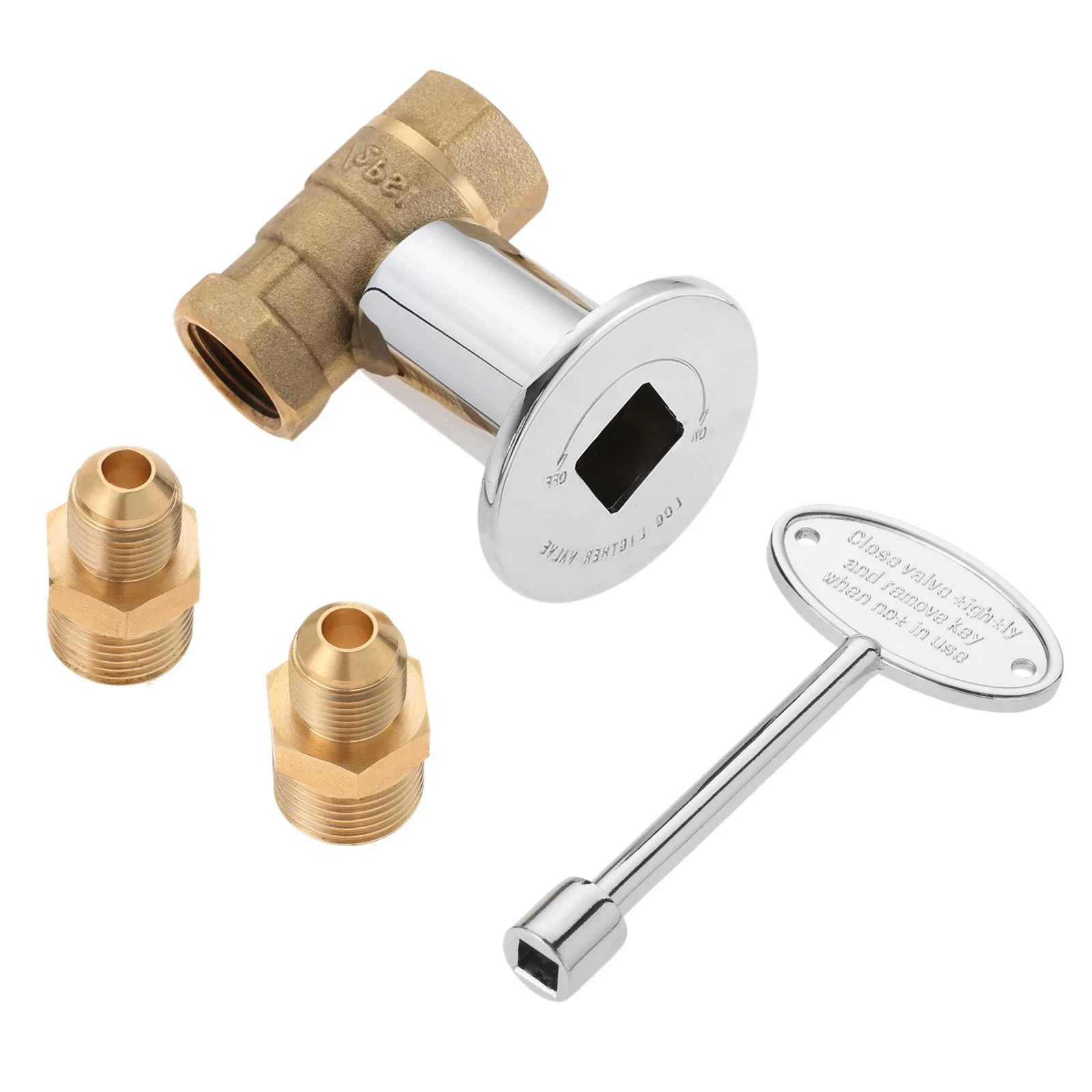1 conjunto de 1/2 polegadas em linha reta quarto-turn gás shut-off válvula kit com cromo flange, chave de 3 polegadas e 3/8 masculino flare x 1/2 npt encaixes