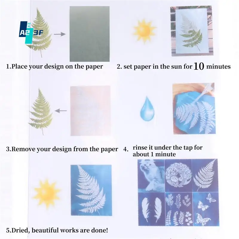 

A23F-30 Sheets Cyanotype Paper Sun Art Paper Kit, Solar Drawing Paper Nature Printing Paper For Kids Adults Arts Crafts