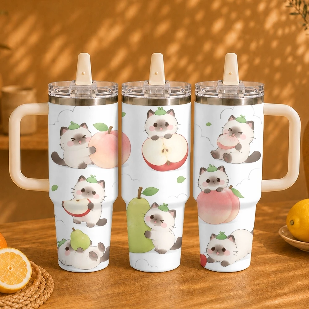 Cute and soothing little cat Vacuum Flasks 40oz Vacuum Insulated Travel Mug - Stainless Steel Straw Cup Lid