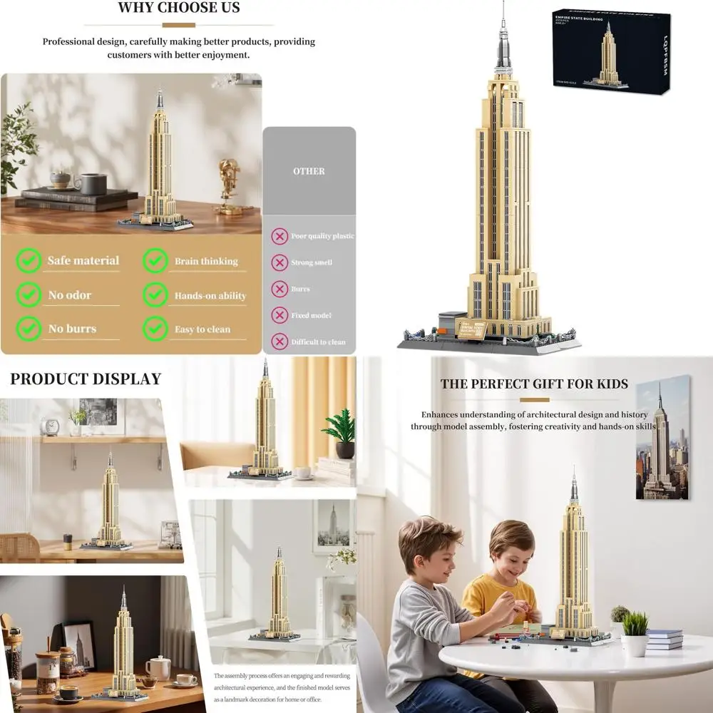 New York City Skyline Empire State Building Architecture Set, 1559 Pieces, Landmark Model Kit for Adults, Kids, and Teens