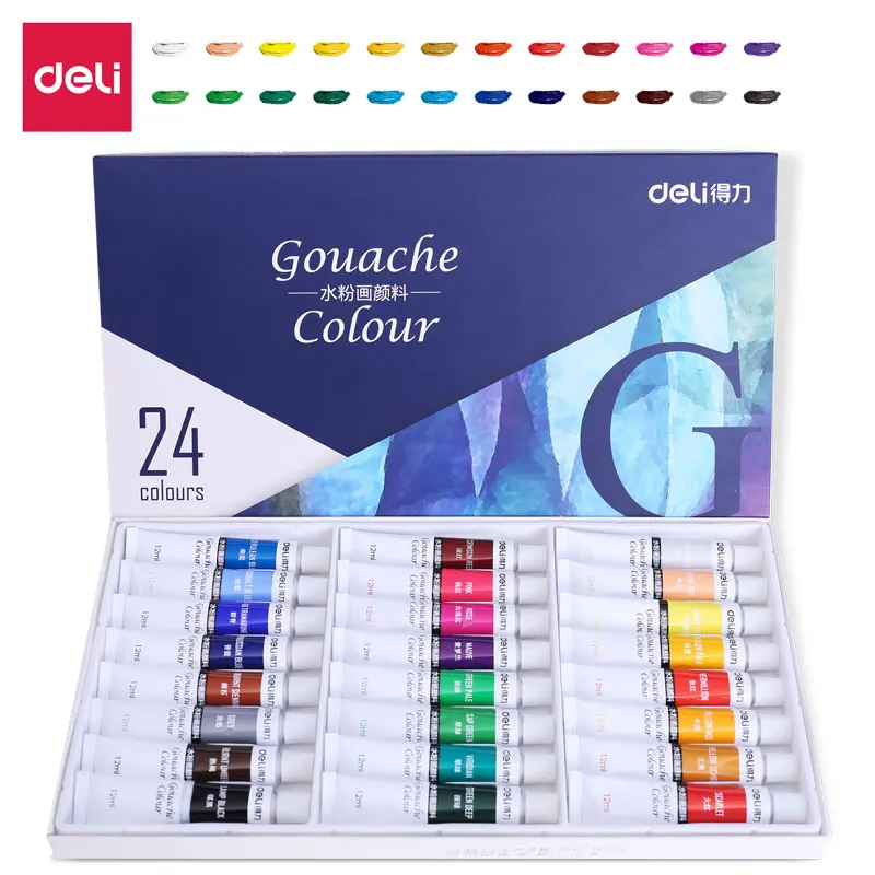 Ensemble de pigments d'interconnexion Deli pour étudiants en art, outils de peinture pour enfants, invite des fournitures de bureau spécifiques, 12, 18/24 documents