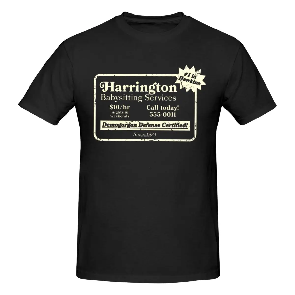 Men Steve Harrington Babysitter Service Vintage T Shirt Streetwear O-neck Cotton Shirts