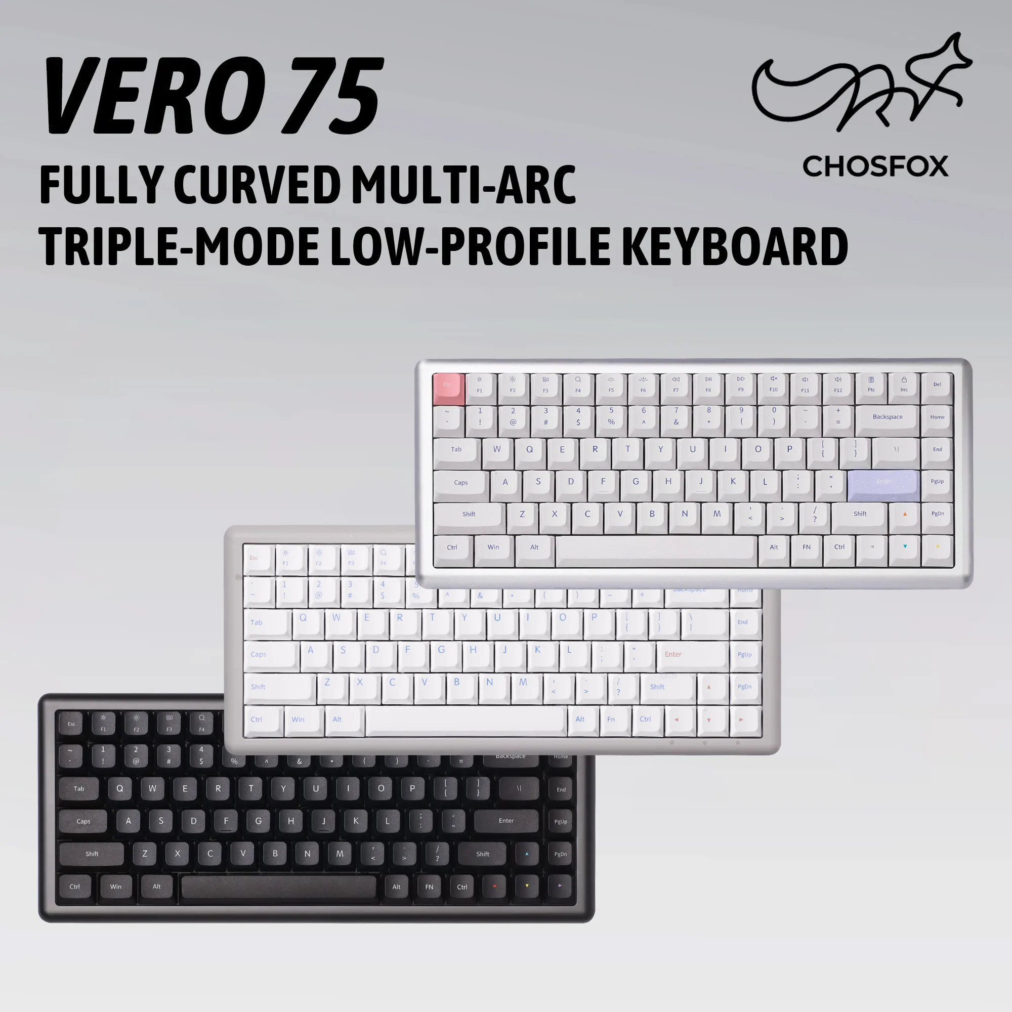 CHOSFOX Vero75 Low Profile Mechanical Keyboard Support QMK/VIA 84 Key 75% Three Modes Custom Hot Swappable RGB Office Keyboard