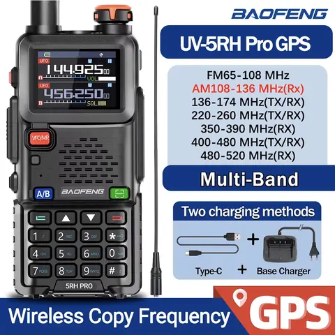 Baofeng UV-5RH PRO GPS 워키토키 멀티 밴드, Draadloze, kopieerfrequenti, NOAA 타입 C, 레인지 어스탠드, UV-5R 견인 방식 햄 라디