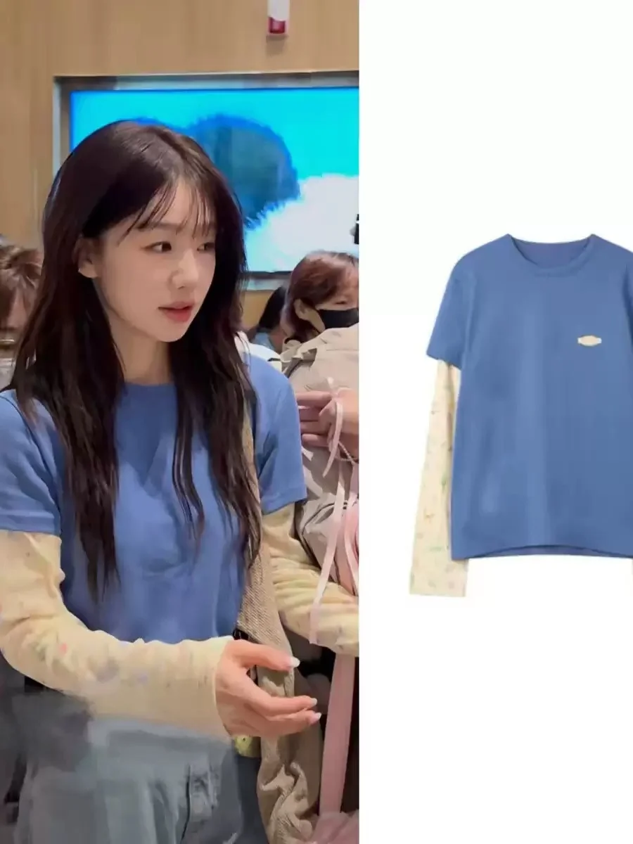 Camiseta Feminina de Manga Longa Estilo Coreano MOSA, Nova Chegada de Verão, Top Falso de Duas Peças Dongdaemun, Algodão Resp...