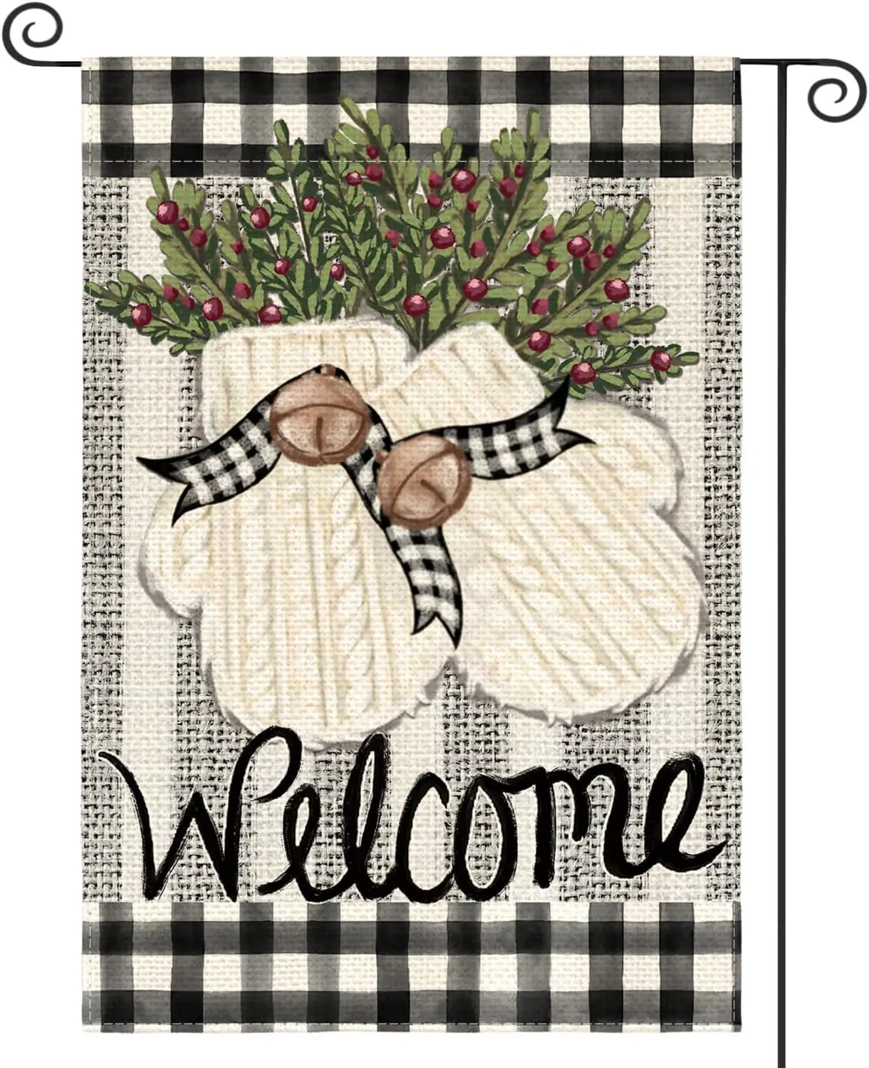 AVOIN colorlife Gloves Holly Welcome Winter Garden Flag 12x18 Inch Double Sided, Buffalo Plaid Rustic Seasonal Yard Outdoor  zzo