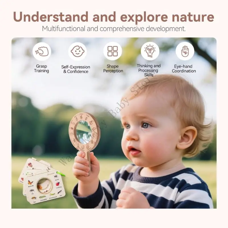 Ensemble d'observation de la Nature pour enfants, loupe, plantes et animaux en bois, cartes de guidage illustrées pour enfants, jouets d'exploration en plein air