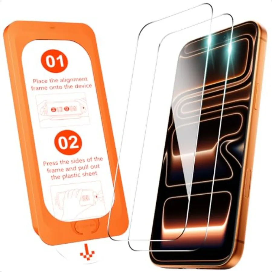 Folia ochronna na ekran do iPhone'a 17 Pro Max [Automatyczne usuwanie kurzu] Szkło hartowane o twardości 9H+ o stopniu ochrony 12FT Military Grade, odporne na pęknięcia, pełna ochrona C