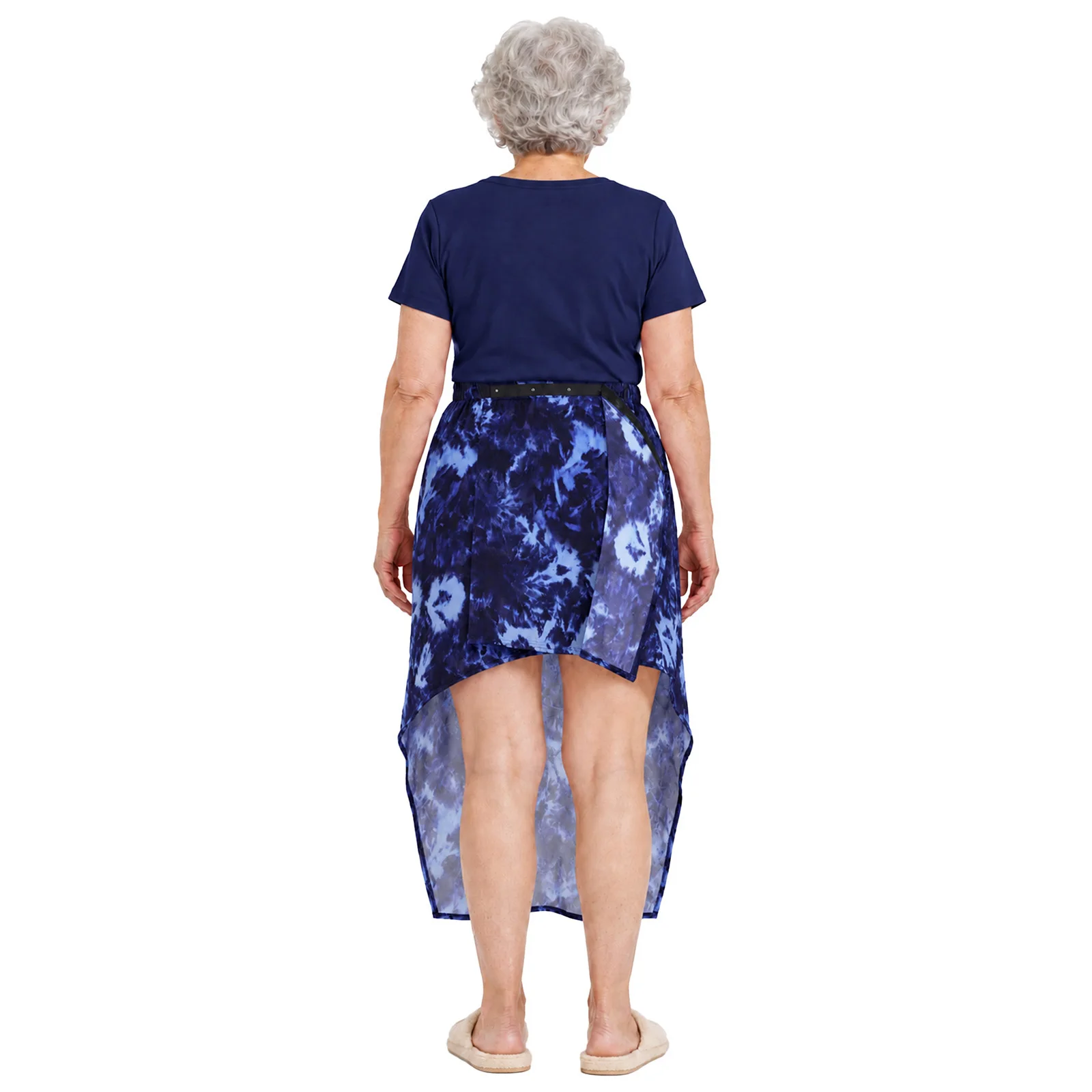Women Elderly Special Needs Adaptive Skirt Press Buttons Elastic Waist Print Asymmetrical Hem Wrap Skirts with for Wheelchair