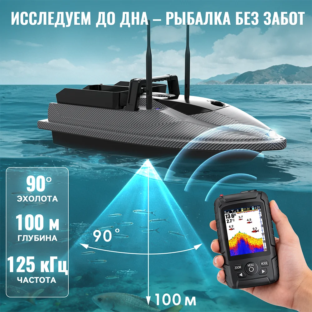 500m GPS RC Fishing Bait Boat with Sonar Fish Finder 4 Zones 200 GPS Marks Twin Power Remote Control Fishing Baiting Vessel
