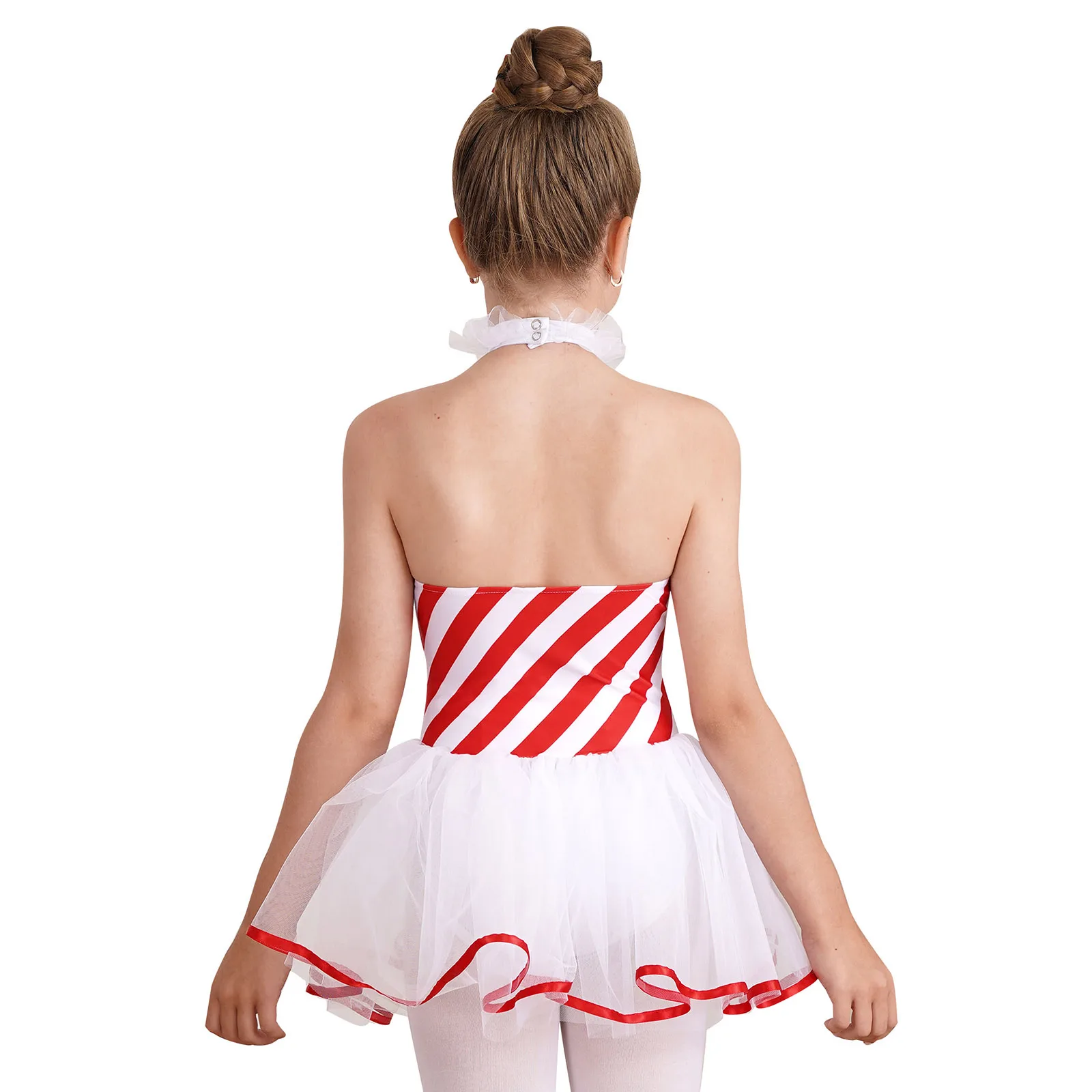 New Girls Christmas Candy Cane Cosplay Costumes Tutu Dress Leotard Costume Halter Neck Sleeveless Stripes for Dance Performance