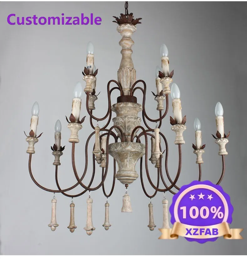 Factory Direct 2026 American country French retro old carving chandelier duplex floor dining room retro chandelier solid wood