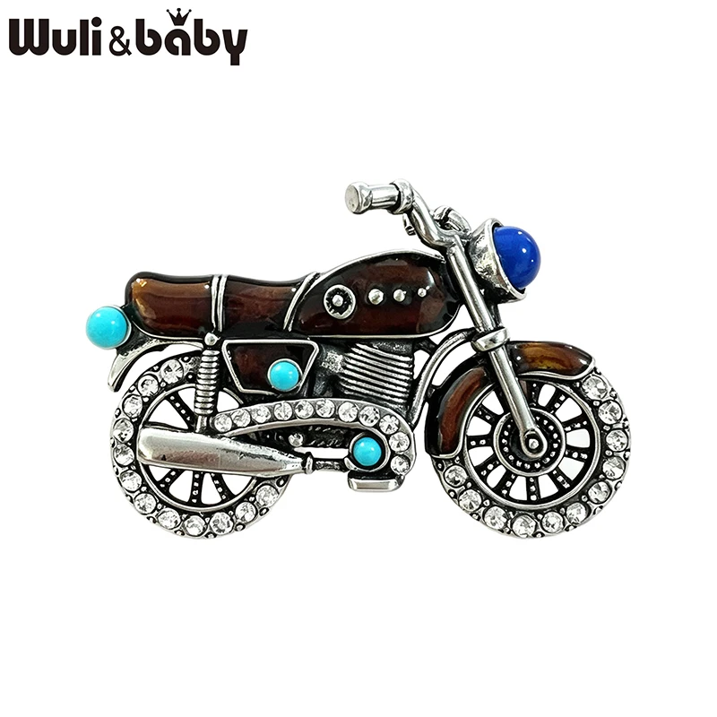 Wuli&baby Vintage Cool Motorbike Brooches For Women Men 2-design Rhinestone Enamel Motorcycle Causal Party Brooch Pins Gifts