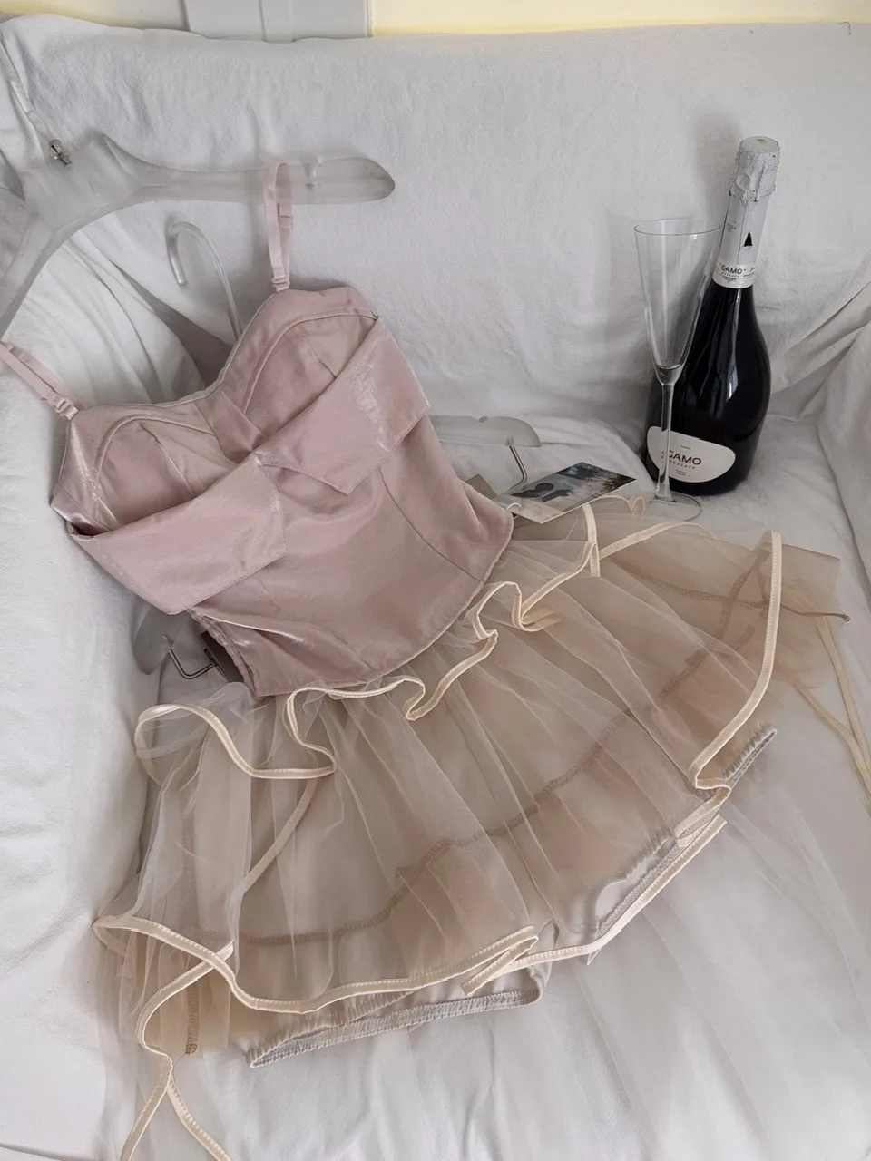 

Rich Girl Fashion Set Deep V Neck Top Mesh Skirt Asymmetrical Two Piece Set Summer Collection Women's Premium Clothing