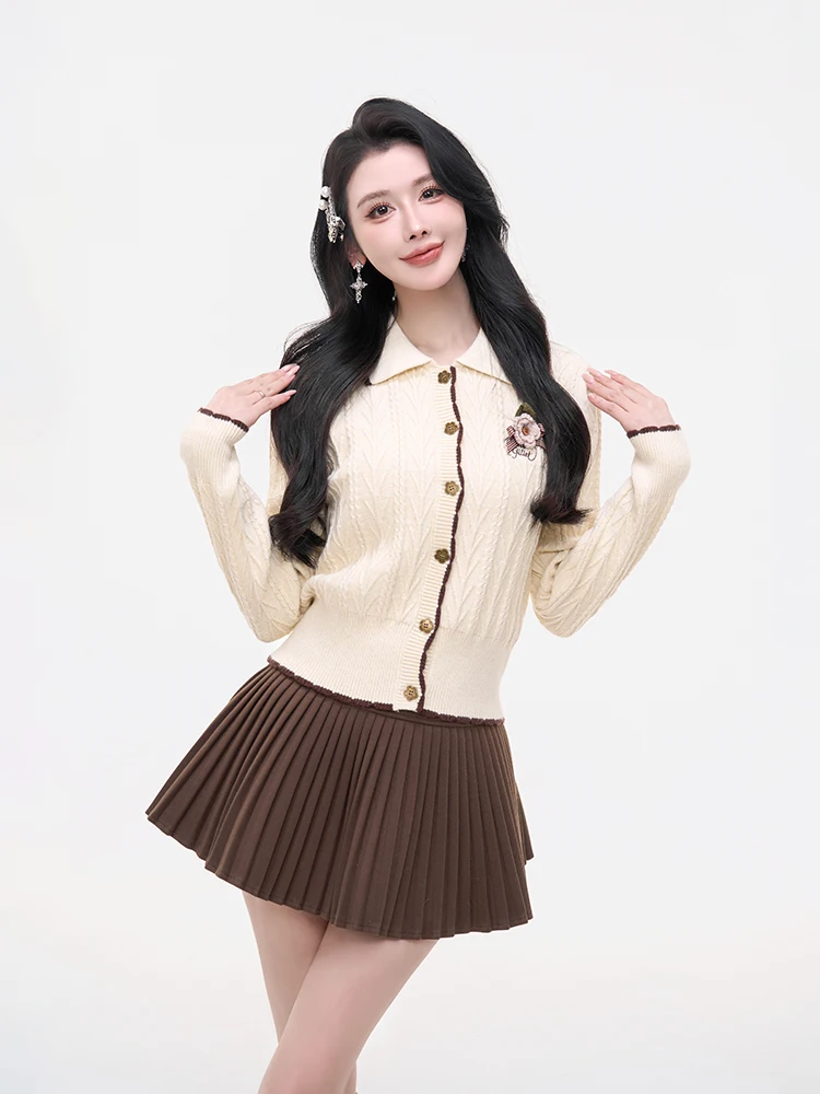 

Женский модный вязаный кардиган на осень-зиму с узором «косы» и воротником, элегантный свитер