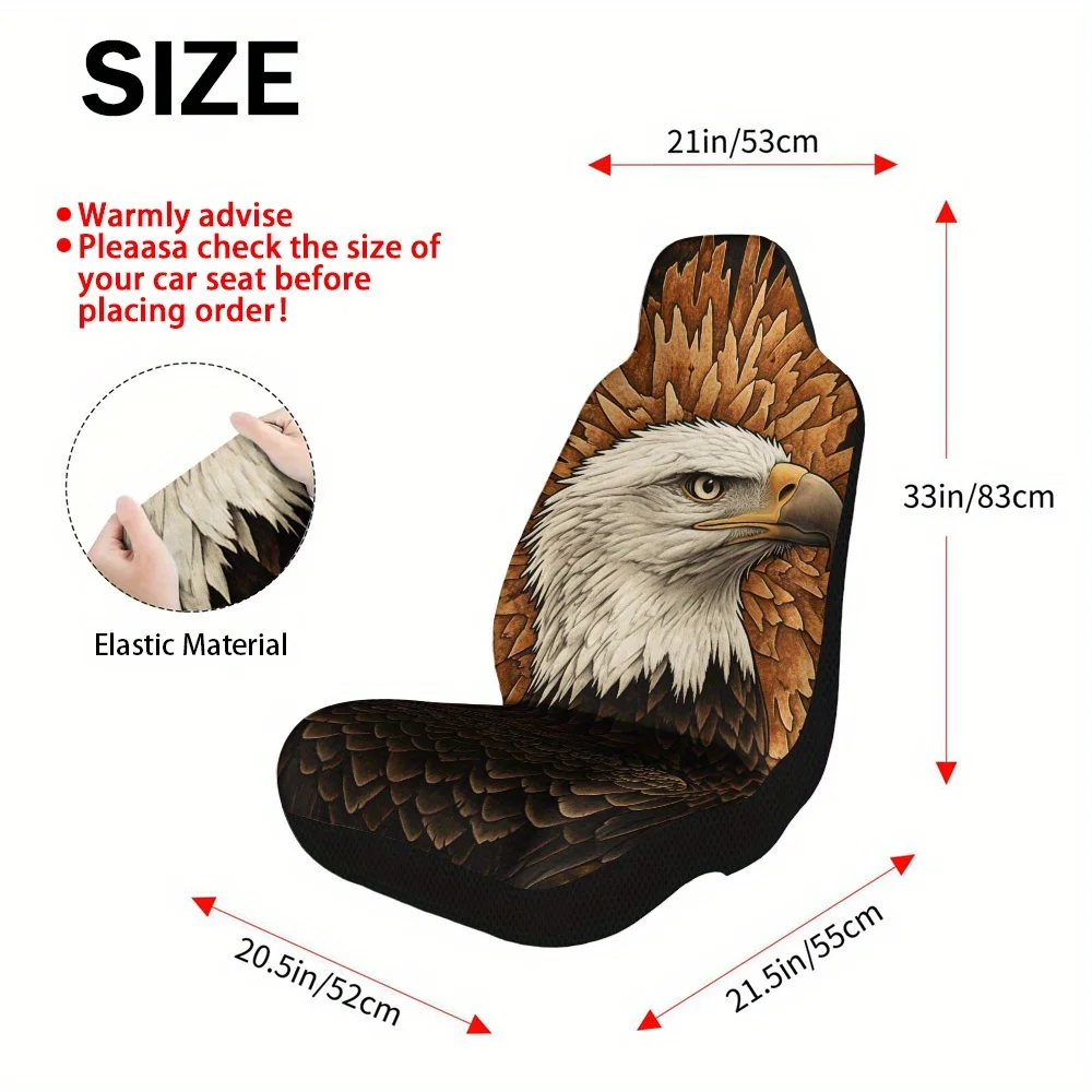 2pcs Majestic Eagle Portrait Car Seat Cover Set – Durable And Stylish Full Set For Front Seats, Fit For Most Cars, High-Quality