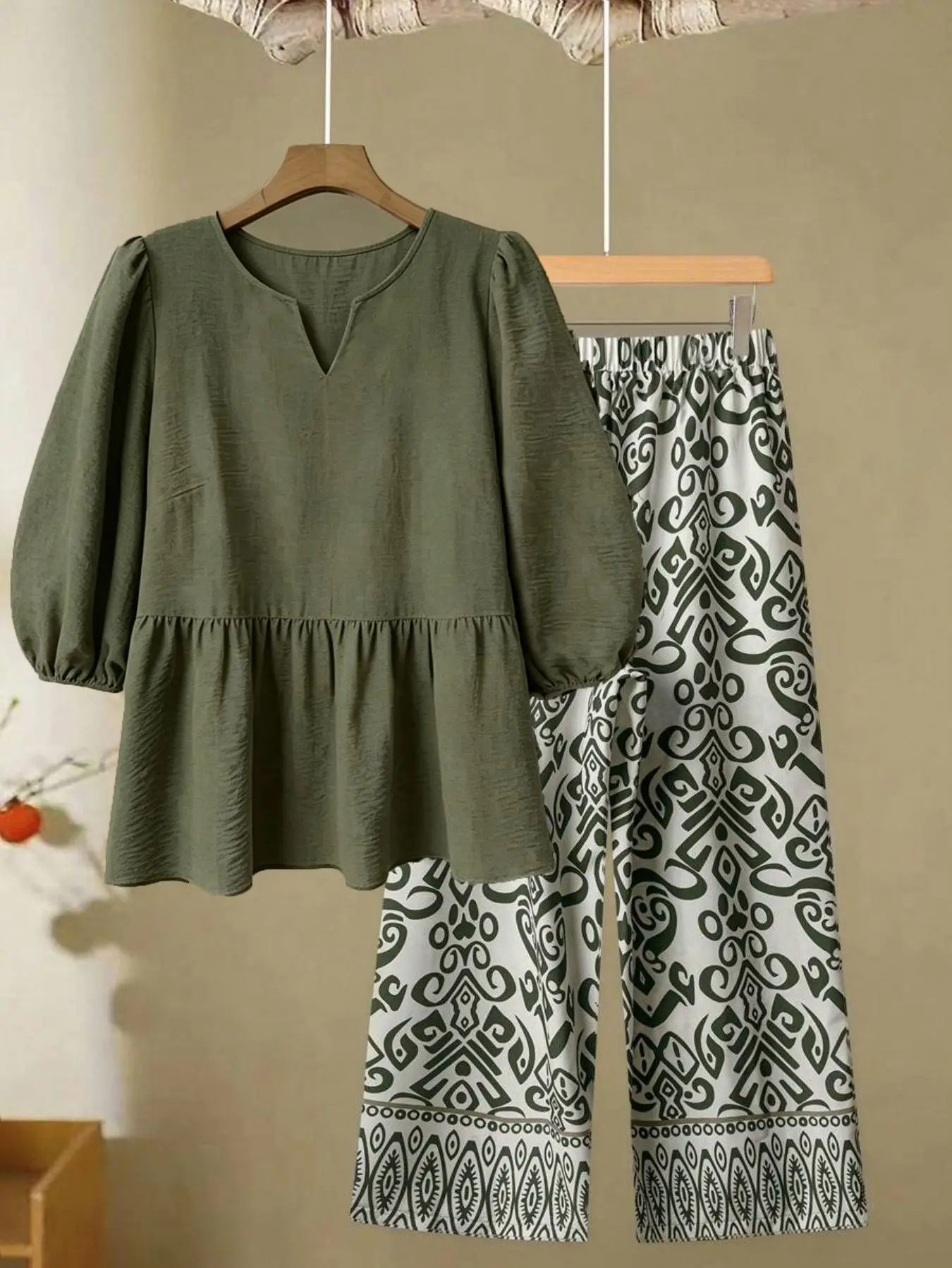 2 Piece Women Sets New Arrival Plus Size Autumn Spring Matching Sets 3/4 Sleeve Top And Pants Suits Outfits Oversized Clothing 4
