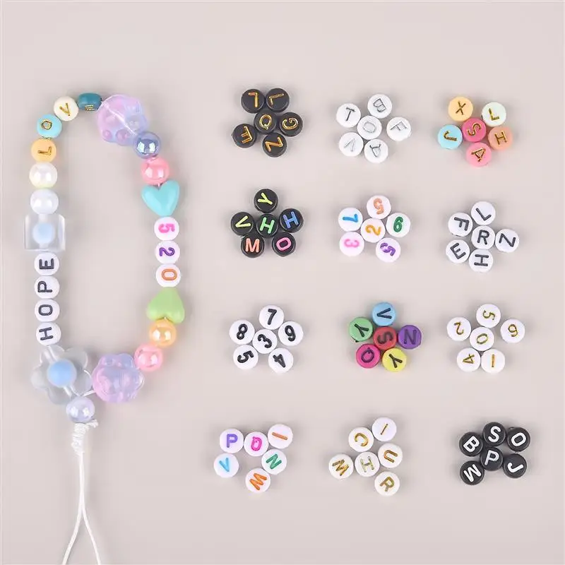 100Pcs 7mm Random Mix Letter Number Acrylic Beads Round Flat Loose Spacer Beads For Jewelry Making DIY Bracelet Necklace Earring