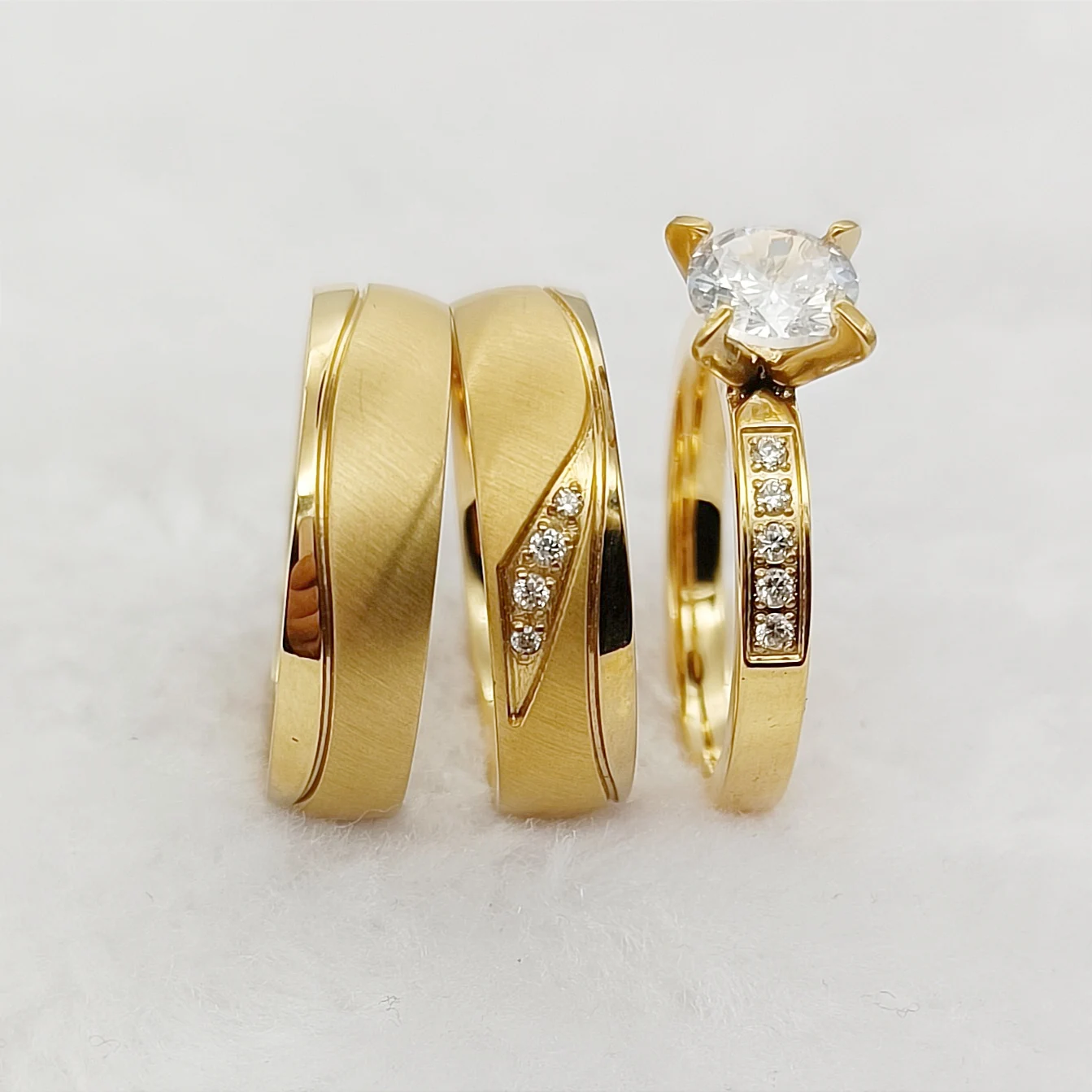 Wedding Engagement Rings Sets High Quality Designer 3pcs 18k Gold Plated  Lover's Couples Jewelry Rings Jewelry Women Men