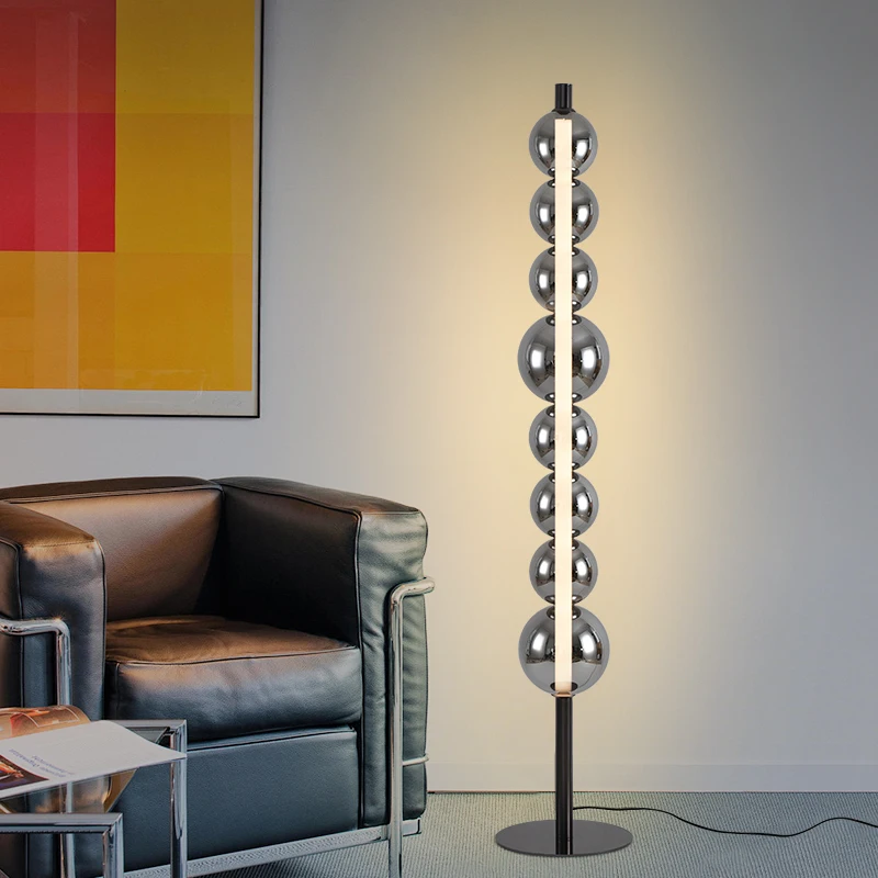 Corner Light Emitting Diode Lighting Luxury Hot Sale Metal Glass Smoke Grey Post Modern Simple Vertical Floor Lamp