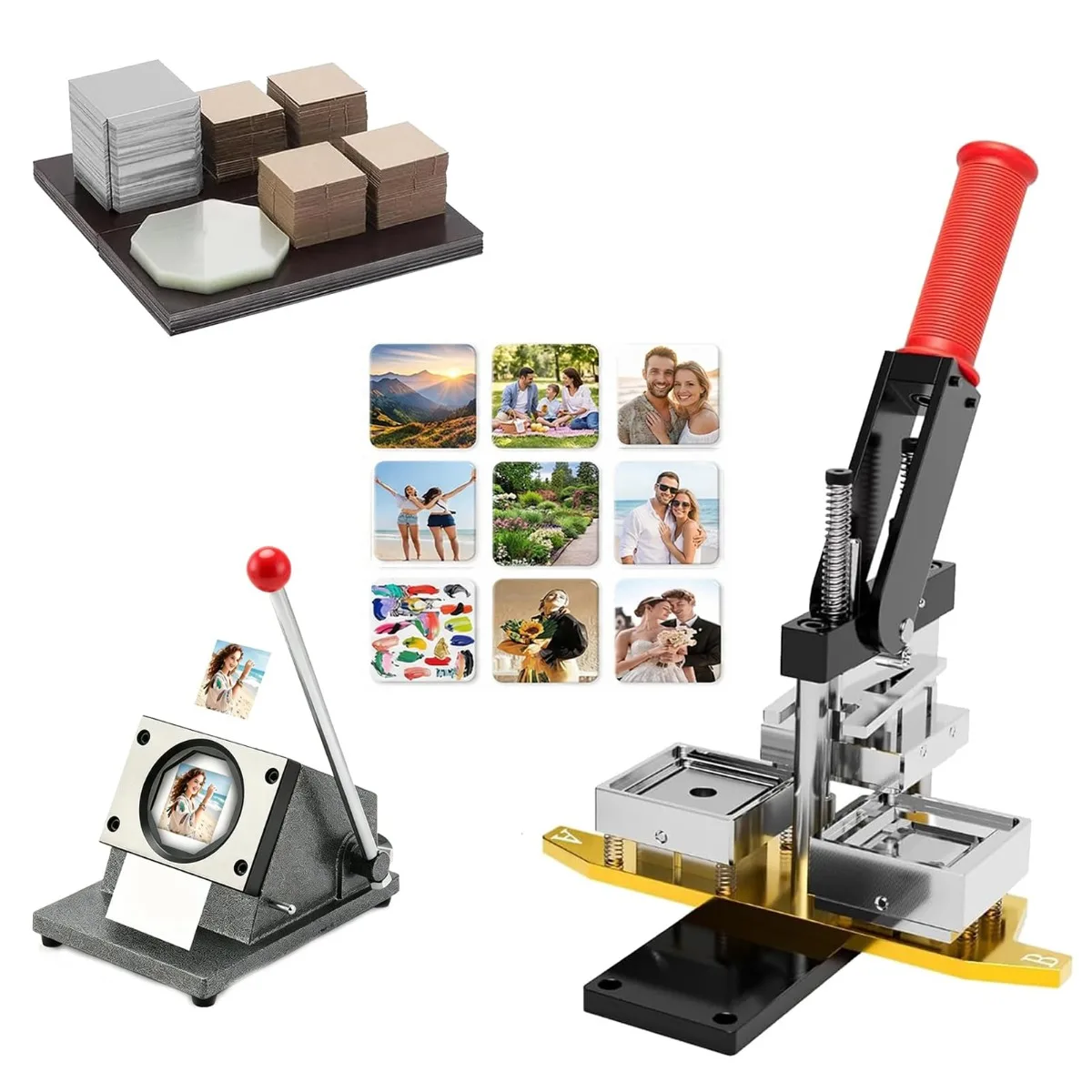 Fridge Photo Magnet Maker Manual Press Device 50x50 to 80x80mm Magnet Production Kit Packed With 100 Matching Supplies